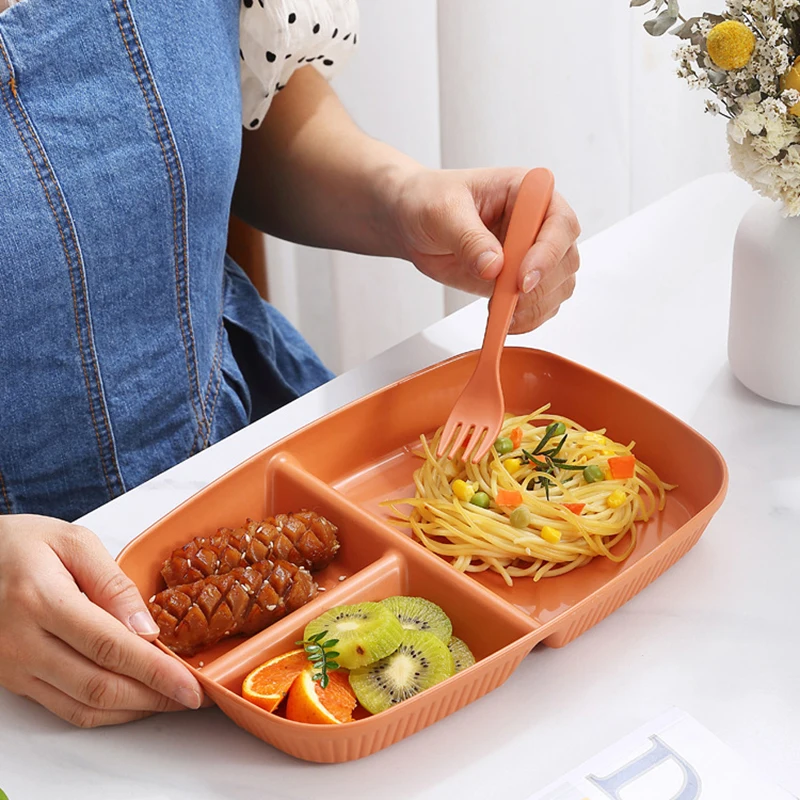Divided Dish Diet Reusable Dinner Plate Kitchen Dinnerware Portion Plates For Adults 3 Compartments Microwave Safe
