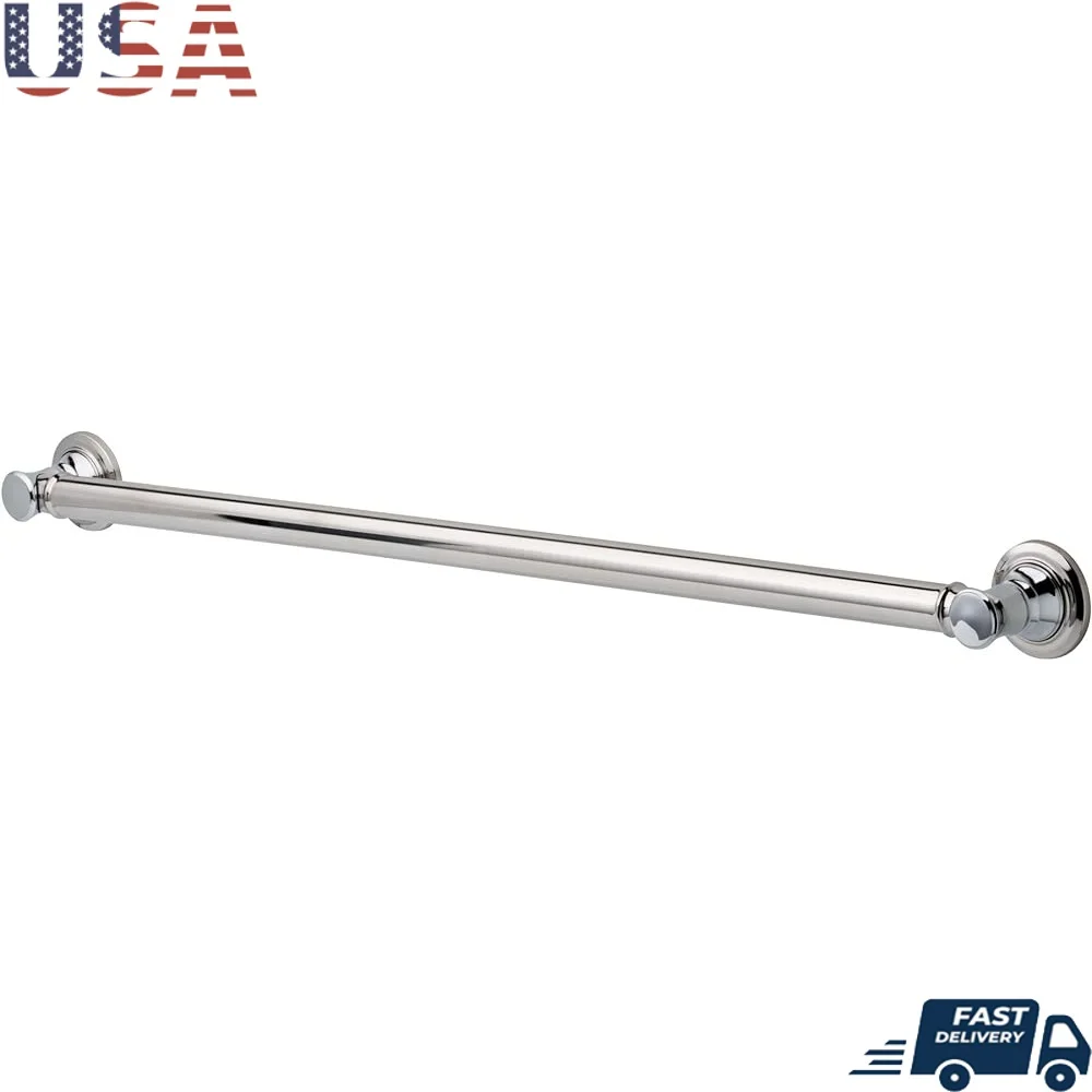 

36-дюймовый декоративный поручень, хромированная металлическая защитная опора для дома, ванной комнаты, диаметр 1,25 дюйма, скрытые монтажные фланцы для тяжелых условий эксплуатации