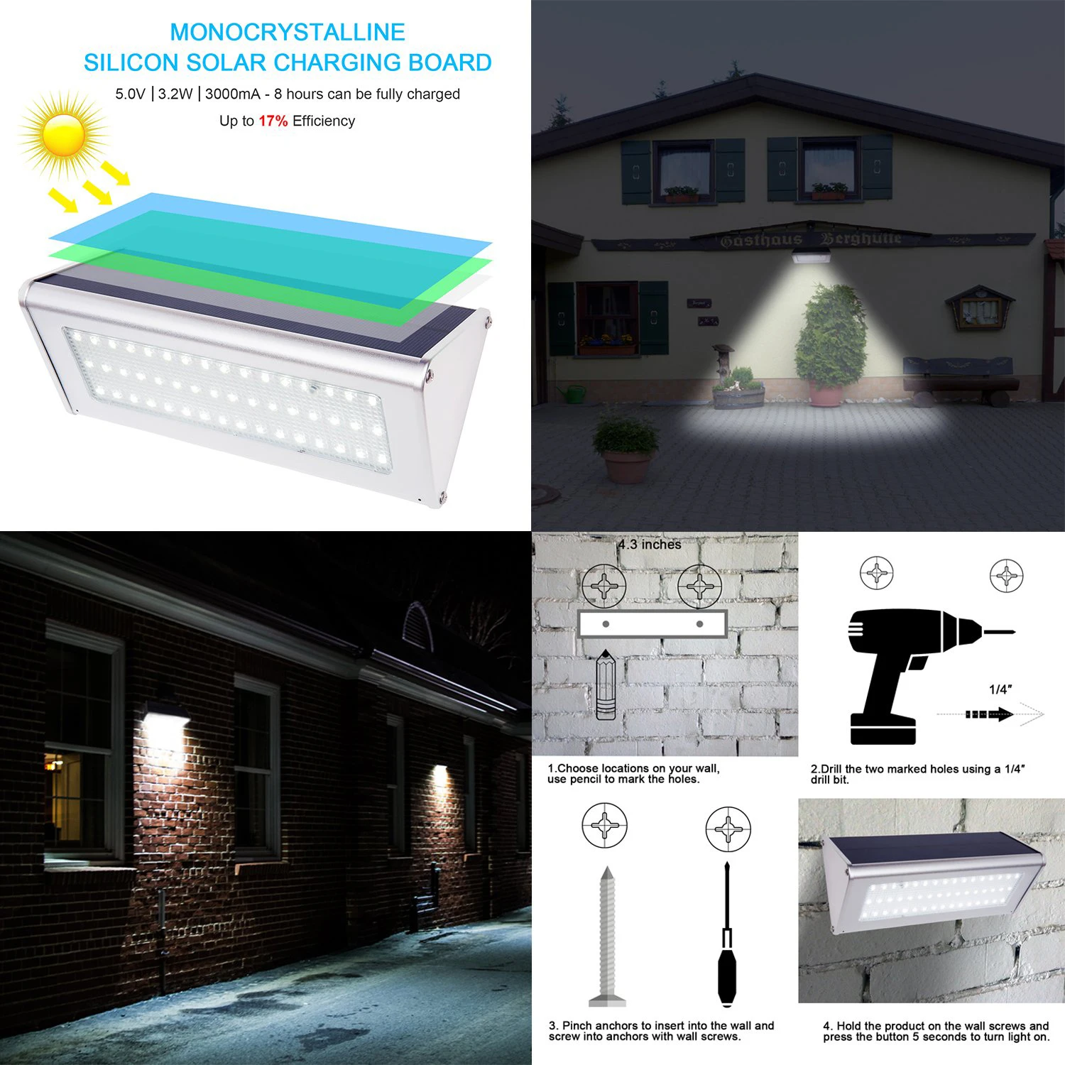 Imagem -03 - Led Luz Solar de Liga de Alumínio 4500mah ao ar Livre à Prova Dágua com Lâmpada Solar Sensor de Movimento Radar Aplicável no Jardim da Varanda 48