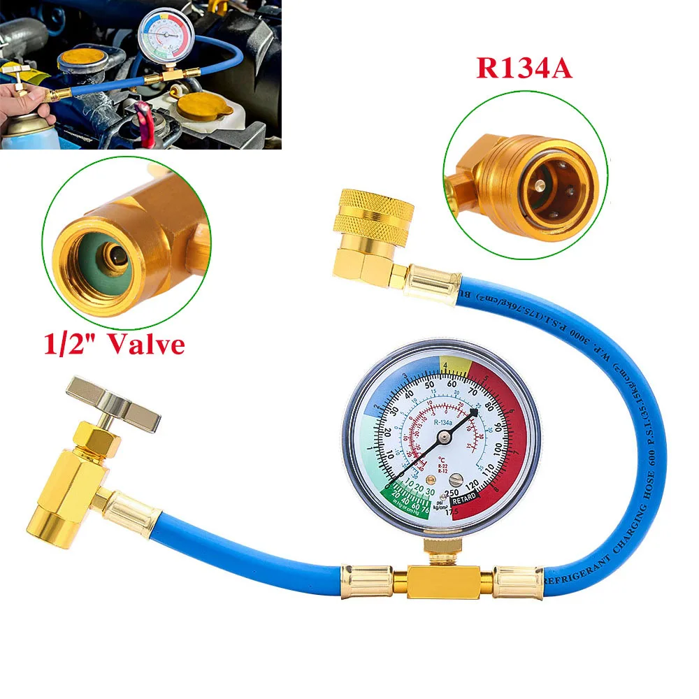 

R134A Car Refrigerant Recharge Hose with Gauge Air Conditioner Gas Refill Tools Fluorine Filling Pipe for Auto Air Conditioning