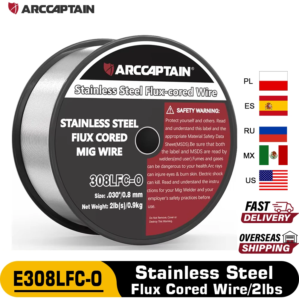 ArCCAPTAIN Fio de solda MIG com fluxo de aço inoxidável E308LFC-O.030-Diâmetro 2 libras Carretel para máquina de solda Mig