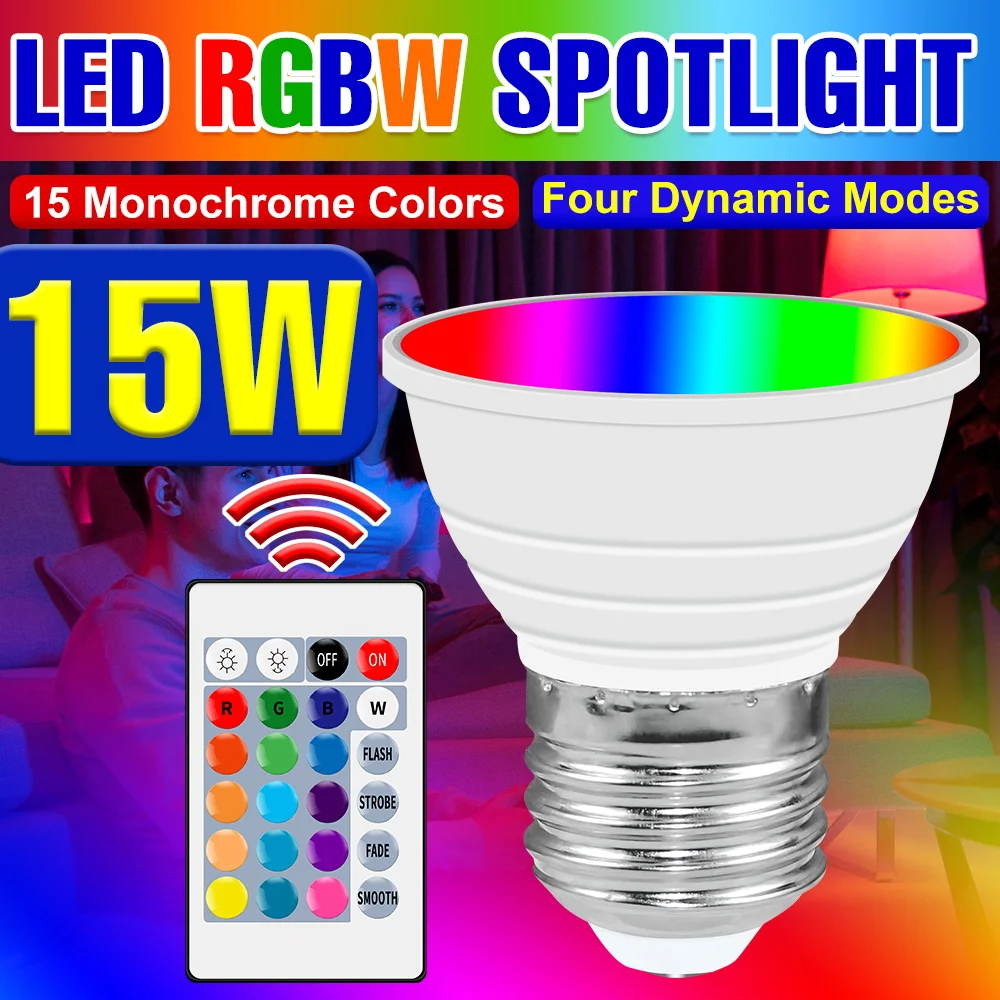 

220V RGB Spotlight E27 Led Light Bulb E14 Dimmable Smart Lamp GU10 Colorful Light With Remote Control MR16 Room Decor Neon Light