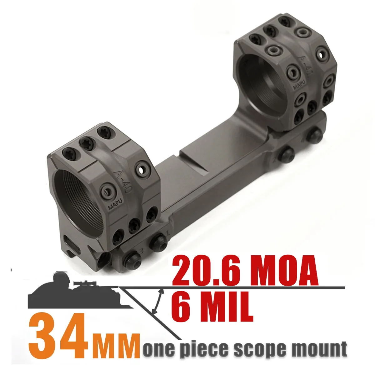 

6 MIL 20.6MOA Scope Rings 1.54 inch for 1913 Picatinny Rails, AR15, M4 one Piece Scope 34mm Mount, , Desert Color