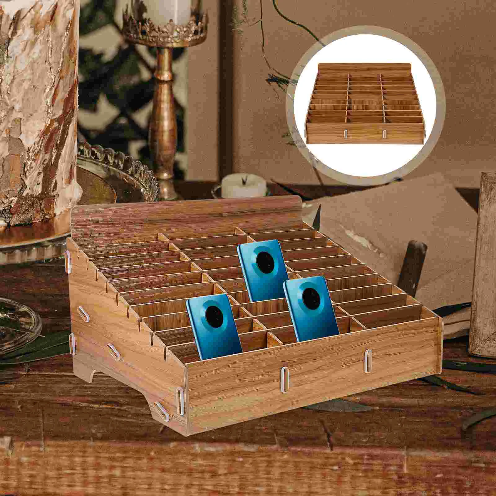 

Drawer Manager Mobile Phone Storage Box Office Holder Nice Wood Case Meeting Room Organizer