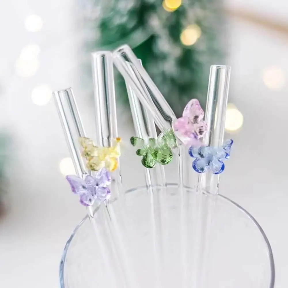 1Pc Butterfly Glass Straw Clear Straight Bend Straws Eco Friendly Reusable Drinking Straw Drinkware Cocktails Bar Tool for Party