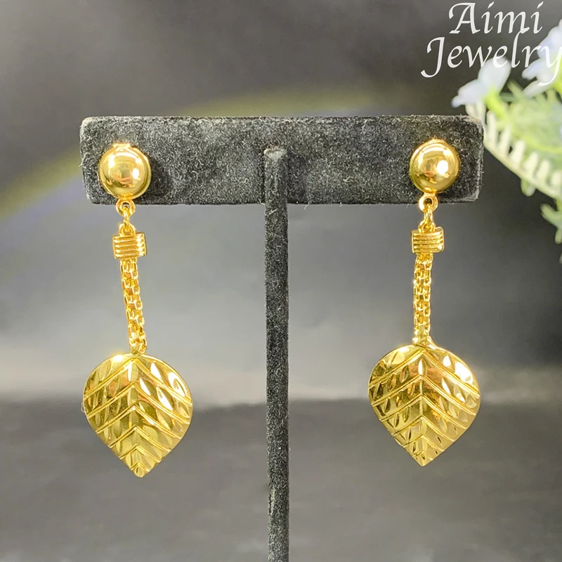 Leaf Shape Simple 18K Gold Plated Jewelry Set for Women Exquisite Chunky Hoop Earrings Necklace Dubai Bridal Wedding Party Gifts