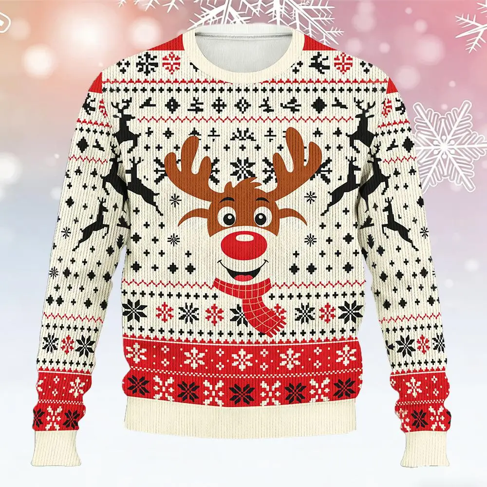 مضحك عيد الميلاد الرنة سترة قبيحة منسوجة الرنة الحزب بطاقات الثلج نمط سترة الموضة الرجال النساء عطلة الحزب جيرسي