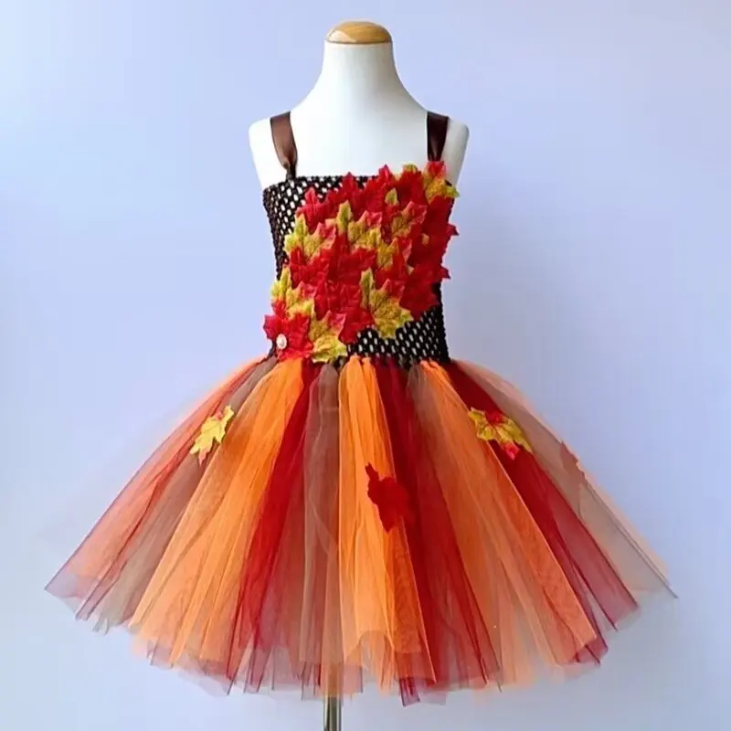 أزياء خريف الخريف مابل ليف الجنية للفتيات الصغيرات في عيد الهالوين وعيد الشكر فساتين أطفال كرنفال الزي