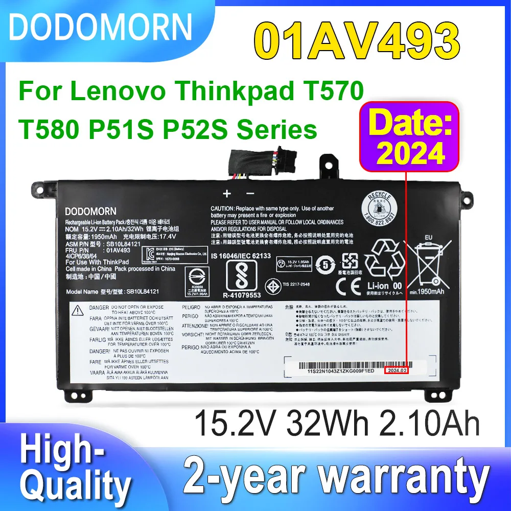 

DODOMORN 01AV493 Battery For Lenovo ThinkPad T570 T580 P51S P52S Series Laptop SB10L84121 SB10L84122 00UR890 00UR891 2100mAh