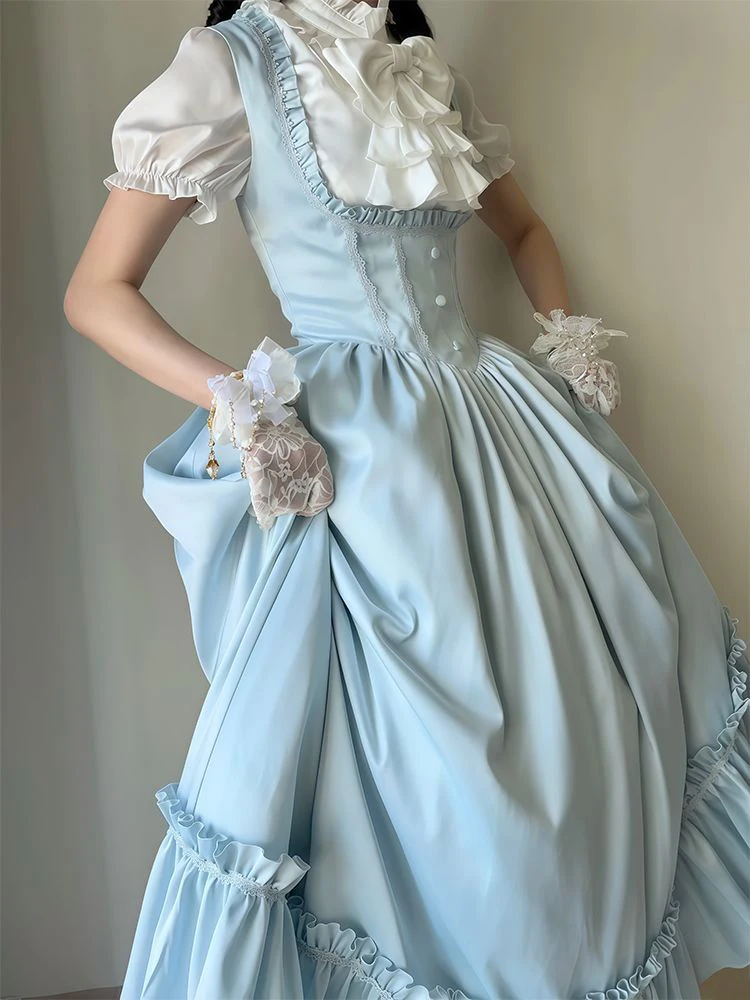 Elegant Retro Cla Series Lolita Summer 2026 New Shirt Chest Pad Vest Dress Two-Piece Set Women's Fashion Long Sleeve High Waist