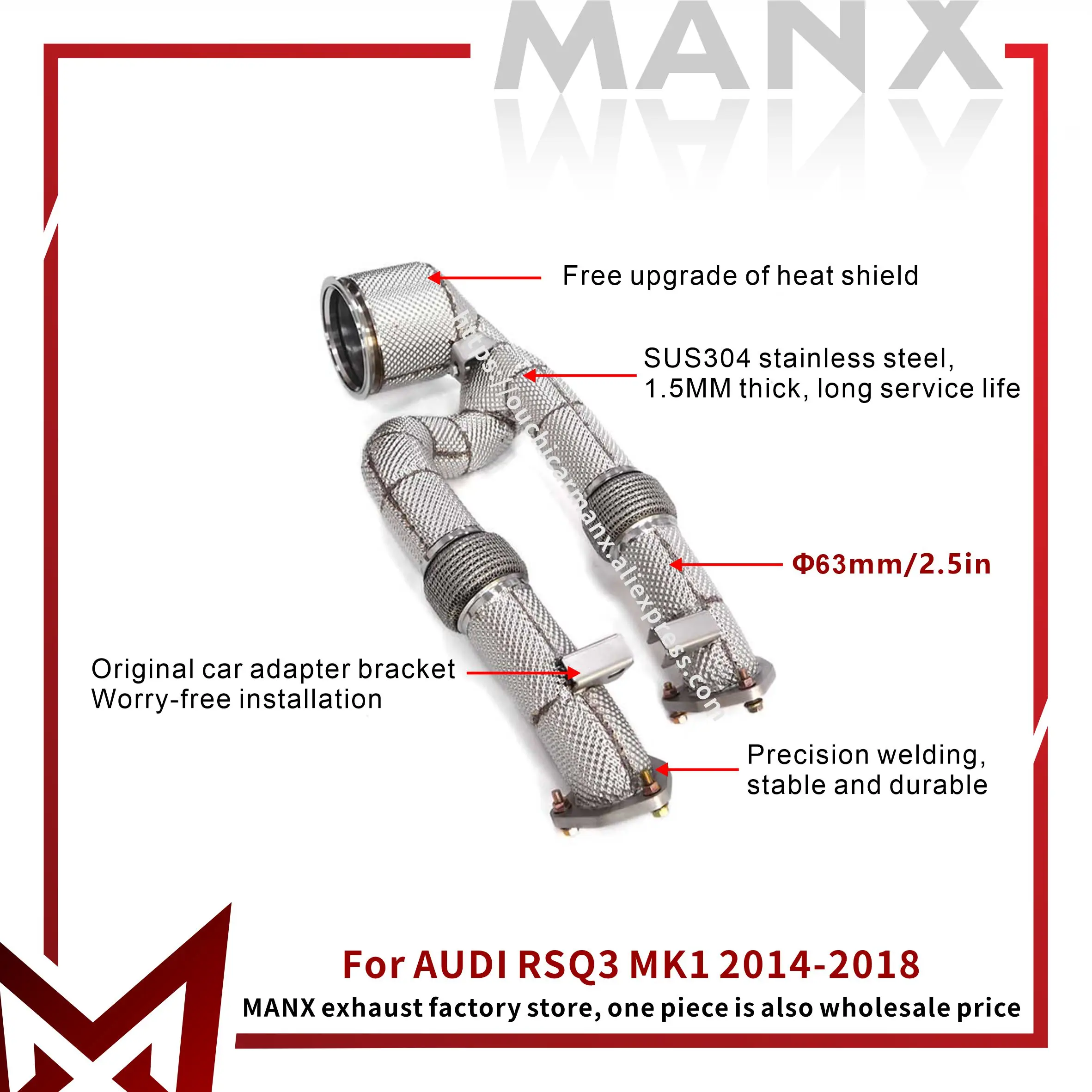 

MANX Car Exhaust System for AUDI RSQ3 MK1 2014-2018 Performance exhaust pipe Catalyzed Downpipe Catless Downpipe