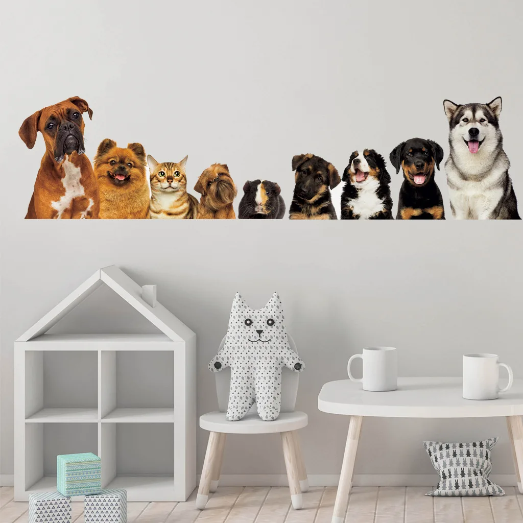 C30# 9 Cute Cats And Dogs Wall Sticker Kids Room Background Home Decoration Mural Living Room