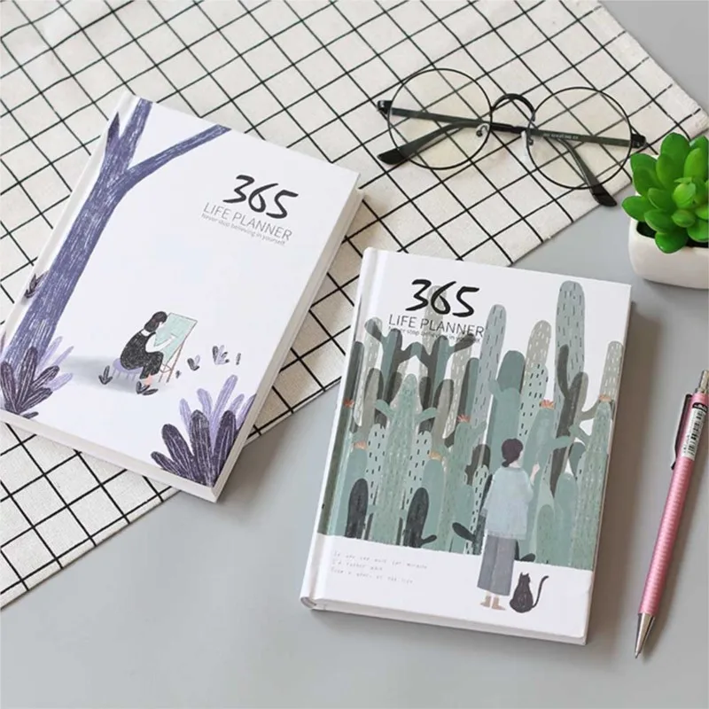 

Блокнот с креативным годом, 365-дневная внутренняя страница, ежемесячный ежедневник, дневник, блокнот, розовый