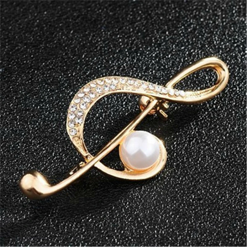 Music Note Brooches Simulated Pearl Brooch Lapel Pins Crystal Brooches Singer Party Concert Accessories Gift Jewelry