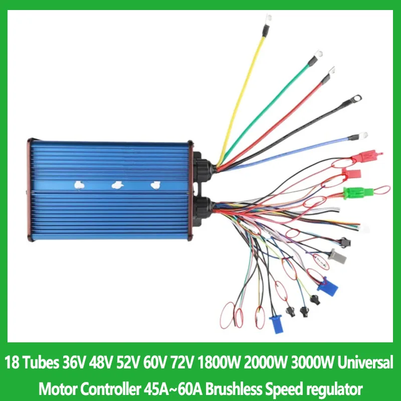 

18 трубок 36 В 48 В 52 В 60 В 72 В 1800 Вт 2000 Вт 3000 Вт Универсальный контроллер двигателя 45A ~ 60A Бесщеточный регулятор скорости для электронного велосипеда