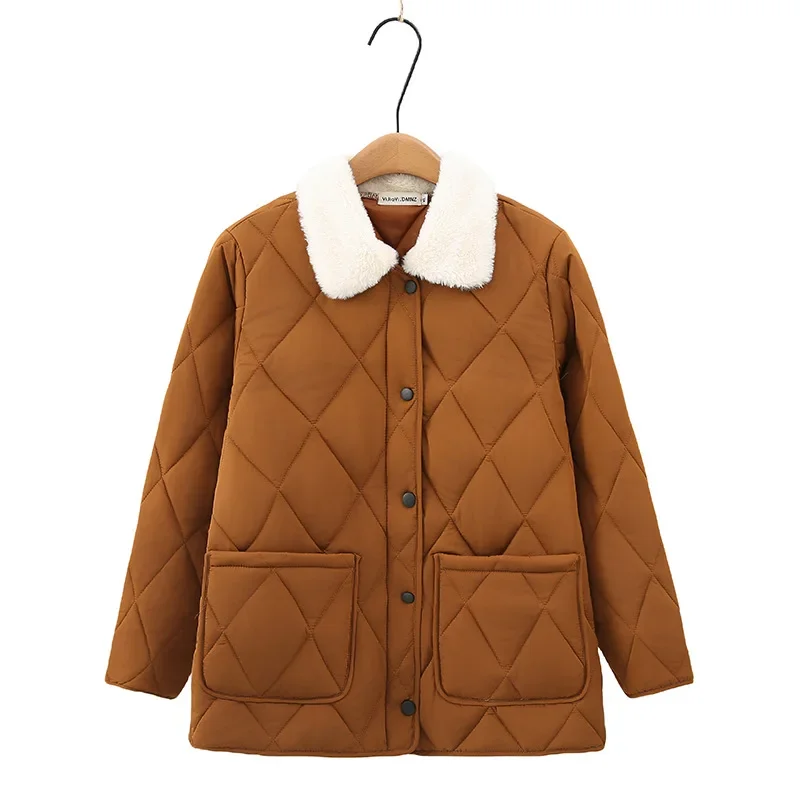 

Oversized Women Diamond Cotton Padded Jacket Fur Collar Loose Women Winter Jacket Coat Warm Cotton Parkas Female Outerwear 4XL