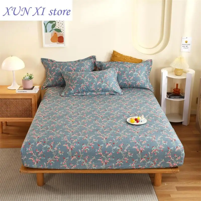 New Cotton Bed Sheet With Elastic Flower Print Queen/King Size Mattress Protector for Kid couvre lit(no pillowcase)