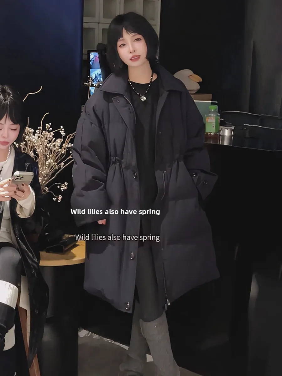 Casaco Feminino de Alta Qualidade Estilo Europeu com Cinto na Cintura, Branco, Longo, com Zíper, Comprimento Médio