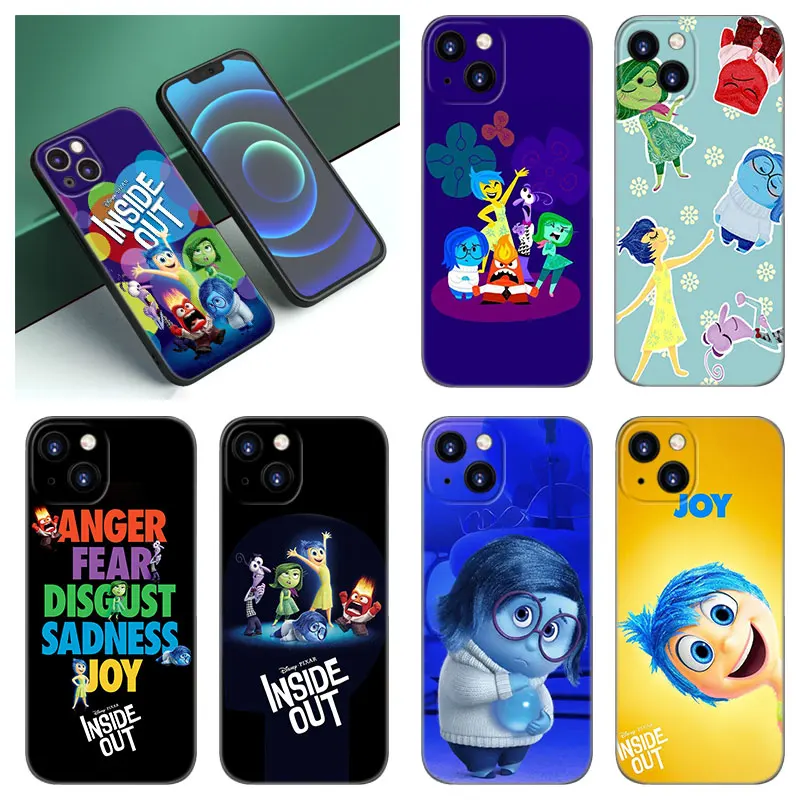 Disney Inside Out Black Silicone Phone Case For Apple iPhone 12 13 Mini 11 14 15 Pro Max 7 8 Plus X XR XS SE 2020 2022