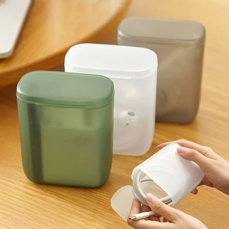 3pcs Desktop Data Cable Storage Box Dustproof Cover Mobile Phone Charger Box Transparent Cable Wire Container Box In Office Home