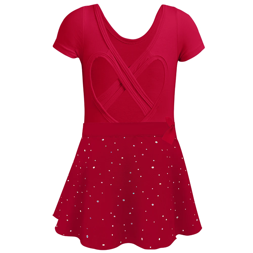 Mädchen Ballett Trikots mit abnehmbarem Rock Combo Krawatte Kurzarm Ballett Tanz Kleid Outfit Kinder Gymnastik Kostüm – Detail 10