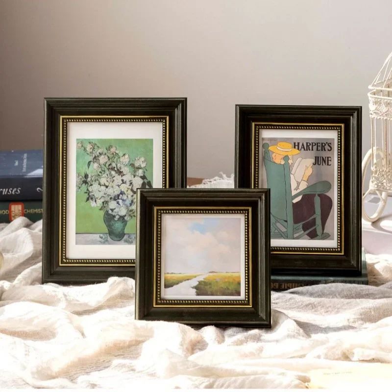 Vintage American Style Tabletop Photo Frame 6 Inch & 8 Inch Picture Frame, A4 Artwork Display Frame, Retro Design for Home Decor