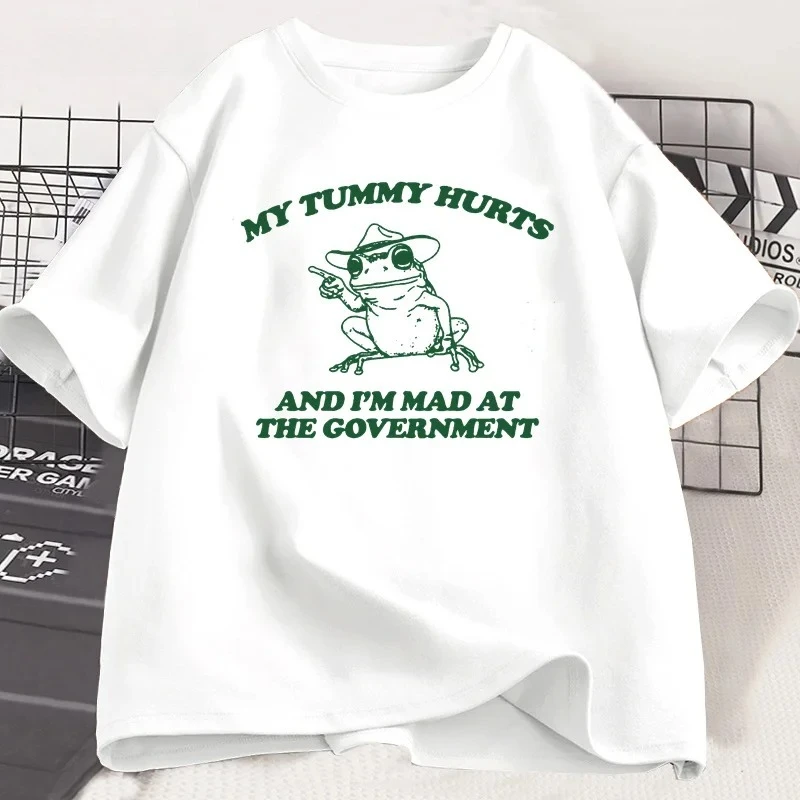 Camiseta My Stomach Hurts, camiseta divertida con gráfico de rana, camiseta de mujer, camiseta de manga corta, top de estilo callejero, gráfico de personalidad