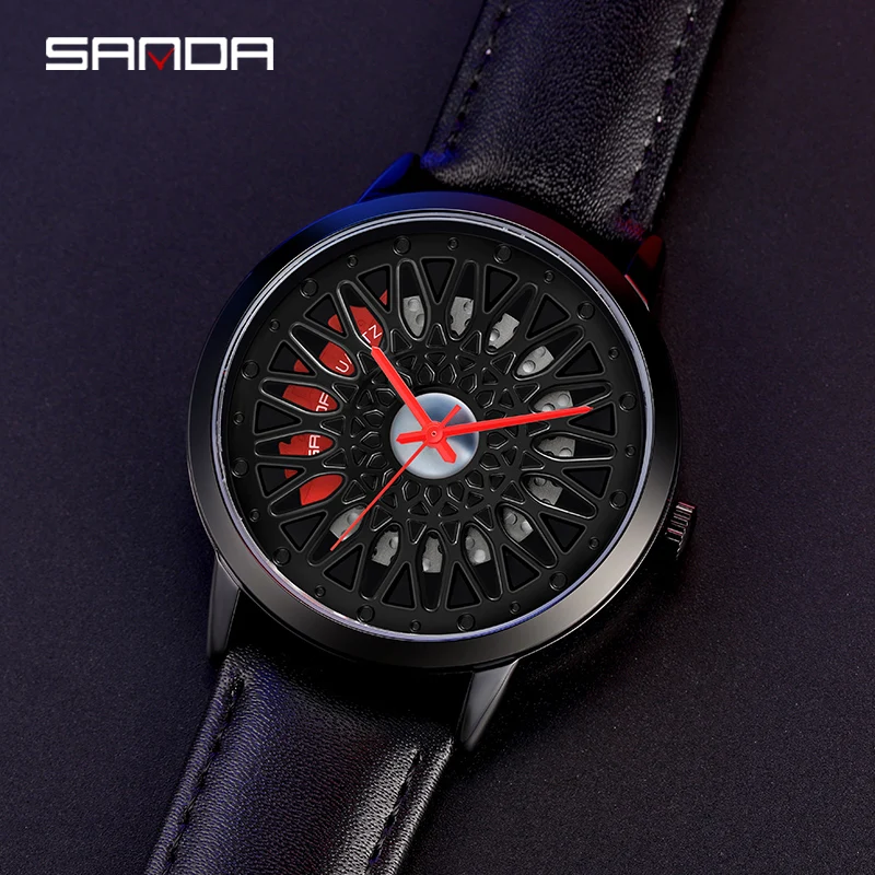 男性用防水腕時計,車のホイールスポーツ腕時計,リム付き防水,ファッショナブル,2023