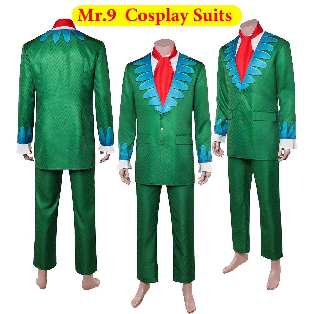 

Костюм для косплея Mr.9: Зеленый пиратский костюм из сериала «Живая игра» (рубашка, брюки, пальто, галстук) для мужчин на Хэллоуин, карнавал, вечеринку