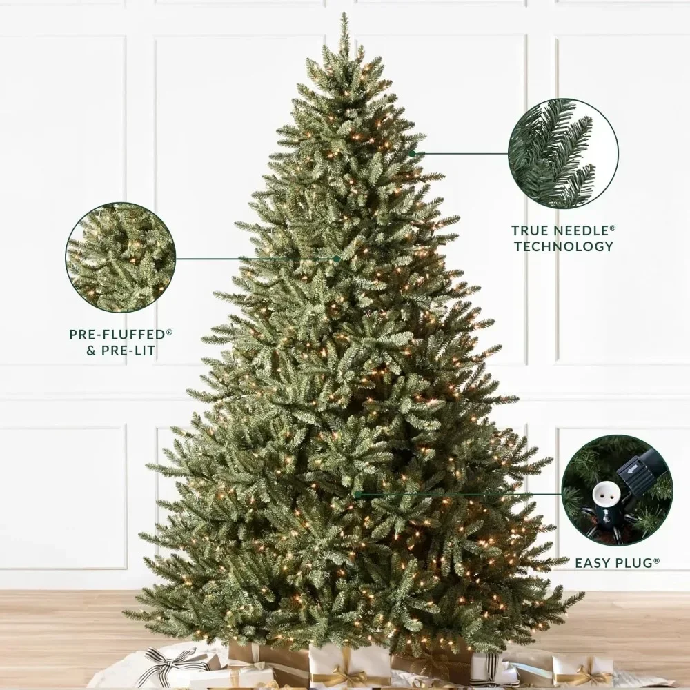 Christmas Tree, 7.5ft Prelit String Lights Spruce Artificial Christmas Tree PVC Needle Foliage, Easy Storage with Storage Bag