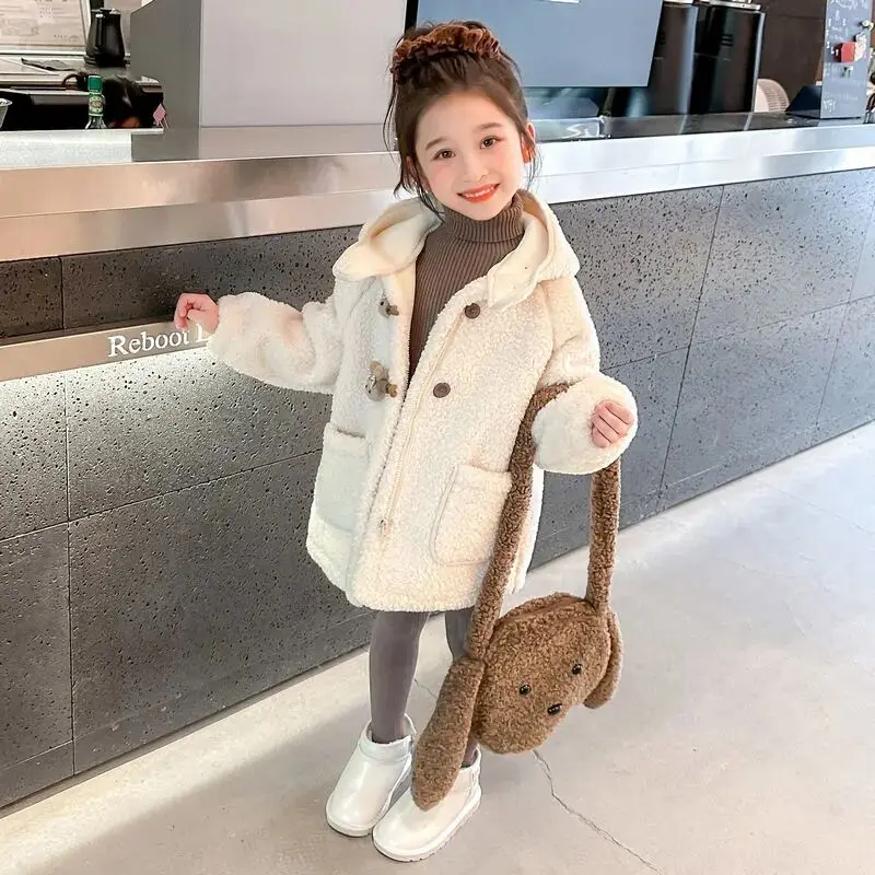 

Girls' Coat Autumn/Winter 2025 New Fashionable Children's Thick Lamb Fleece Coat with Woolen Sweater