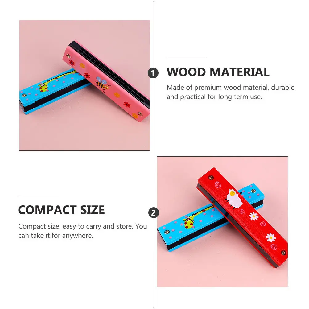 4Pcs 16 Hole Harmonica Wooden Body Streamlined Design Perfect Tone Quality Kids Musical Instrument Beginner Friendly