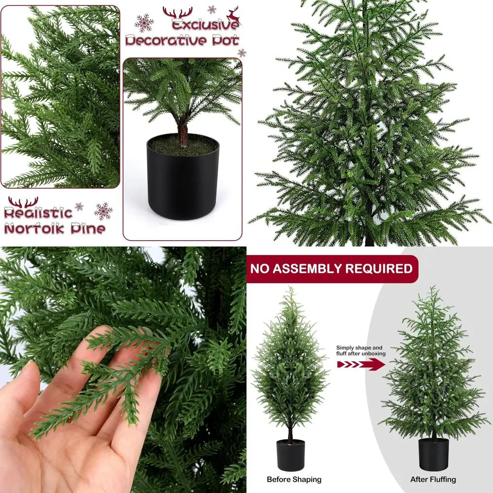

Реалистичная искусственная рождественская елка на 4 фута с черным горшком для праздничного декора в прихожей, гостиной или офисе