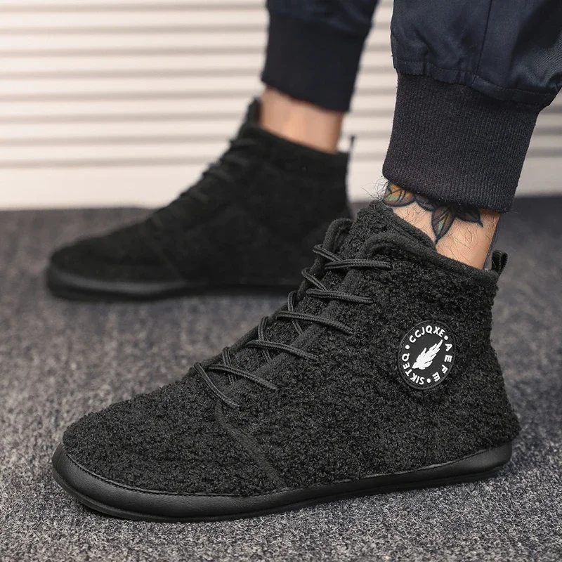 YRZL Cotton Shoes Men Winter High Top Warm Slip on Lightweight Slippers Men Plush Indoor Cotton Loafers Men Winter Warm Shoes