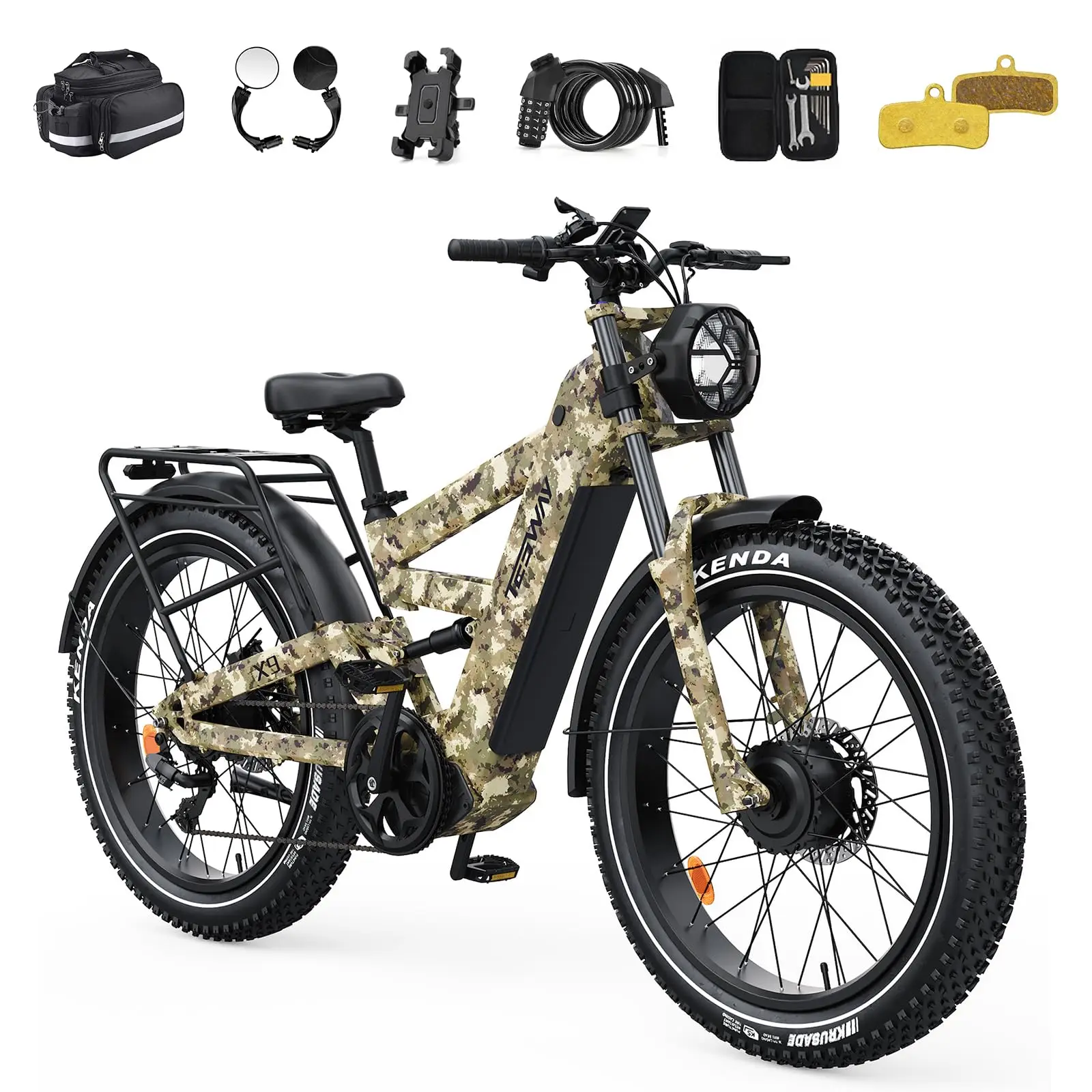X9 Ultra Dual Motor Ebike, 26" Fat Tire Full Suspension AWD Electric Bike for Adults, 4000W 43MPH 240NM, 60V 30Ah(Camo)/2 image 3