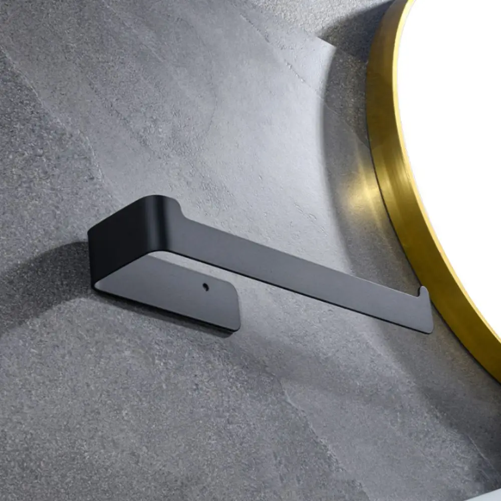 Robe Hook Golden Finish Towel Holder Black Finish Self Adhesive Towel Rail Punching Design No Drill Towel Hanger Home Organizer