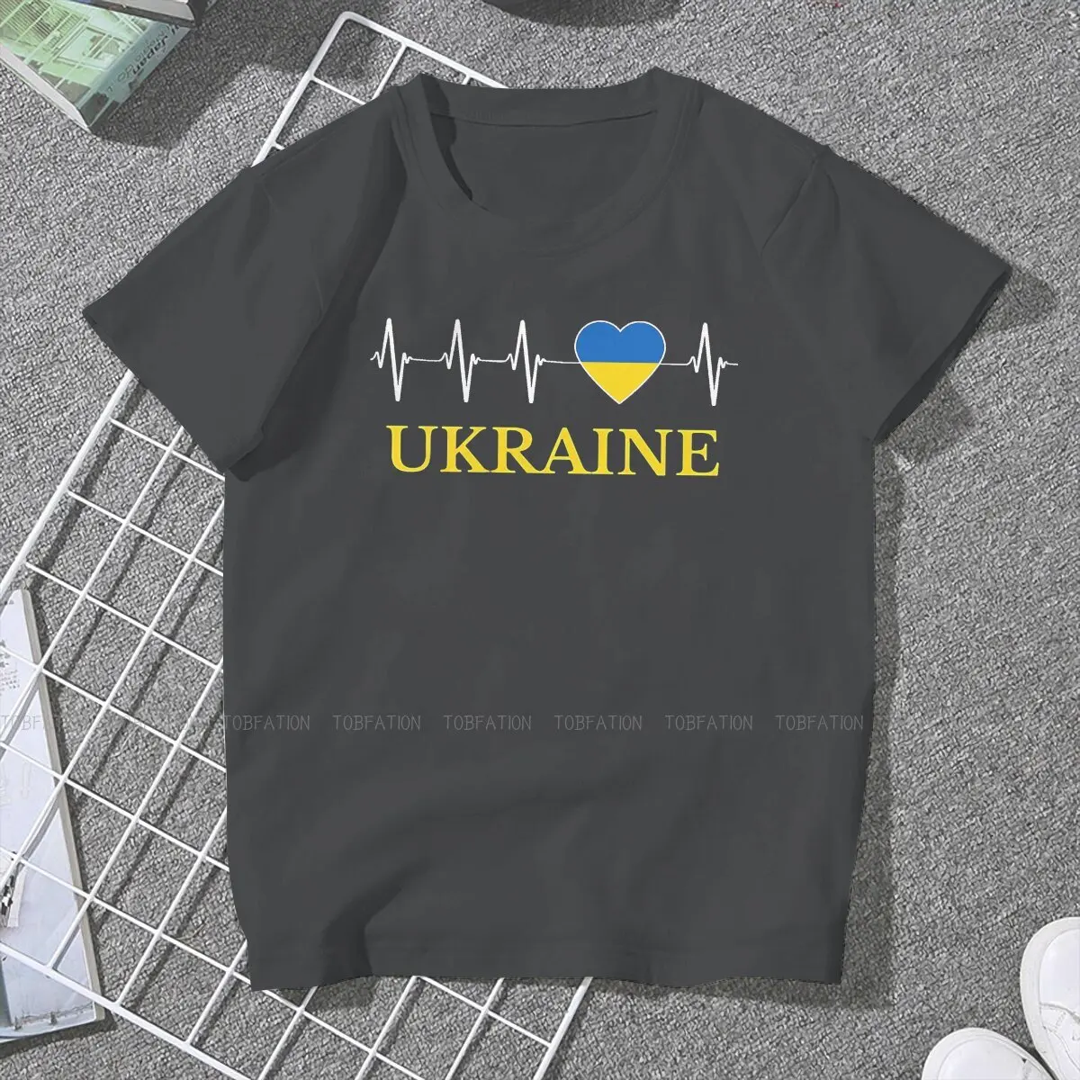 Ukrainian Flag With Electrocardiogram Stripes And Inscriptions Hip Hop TShirt  Creative Tops 4XL 5XL  Comfortable T Shirt Women