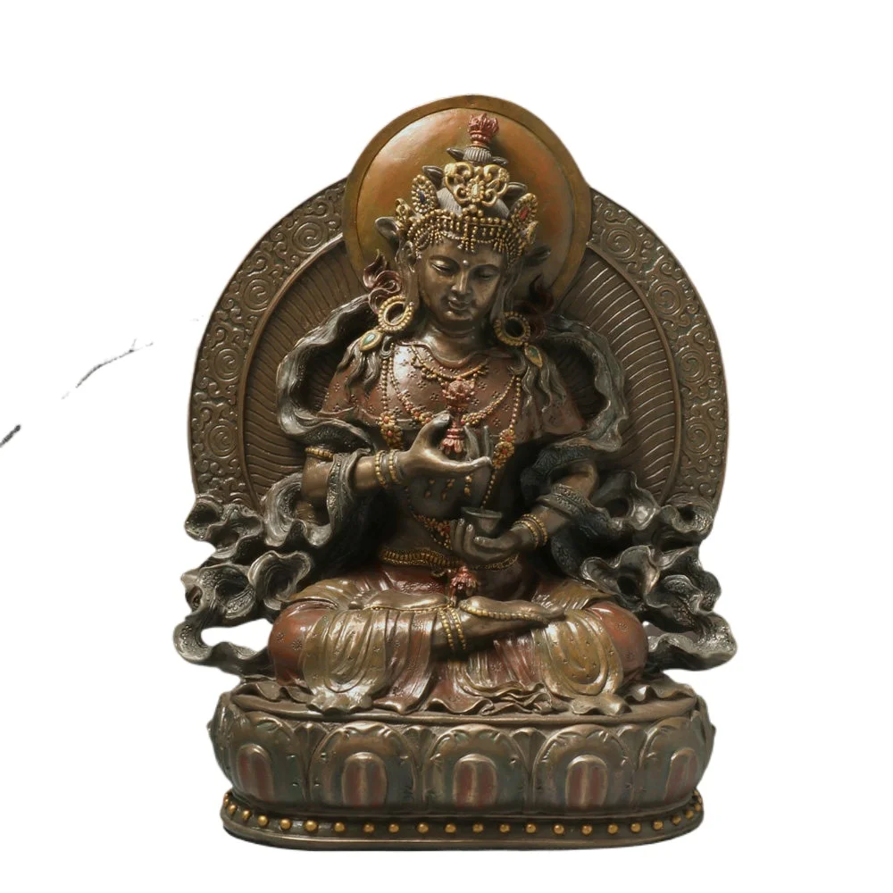Vajrasattva Resin Statue Tibetan Buddhism Figurine Holding Vajra and Bell Lotus Seat Carved Halo Religious Sculpture Home Decor