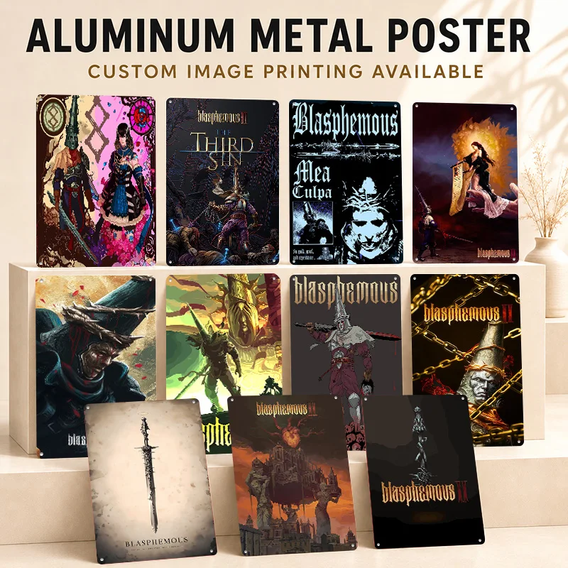 Blasphemous Textured Posters Customized Aluminum Metal Sign Pixel Era Culture Wall Art Ideal For Media Lounge Or Birthday Gift