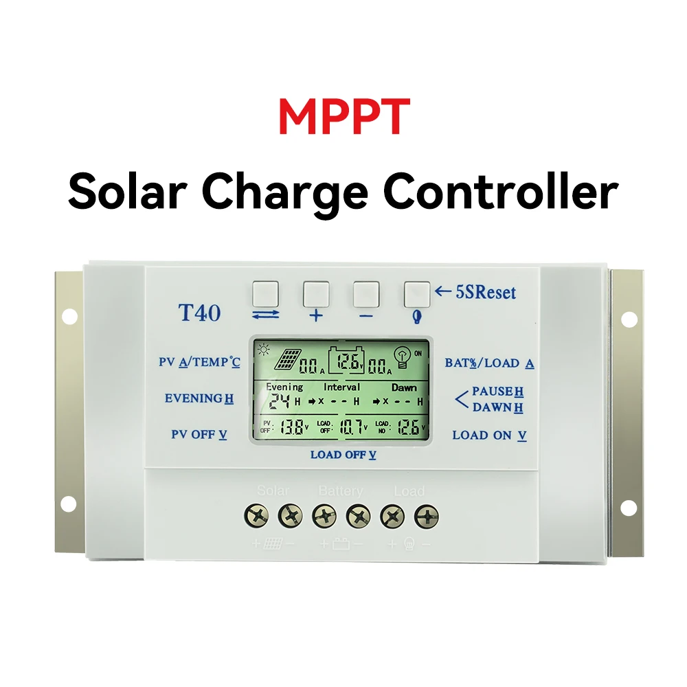 40A 20A MPPT 12V/24V Panel słoneczny Regulator akumulatora Kontroler ładowania dla systemu oświetlenia Obciążenie światła i sterowanie czasowe