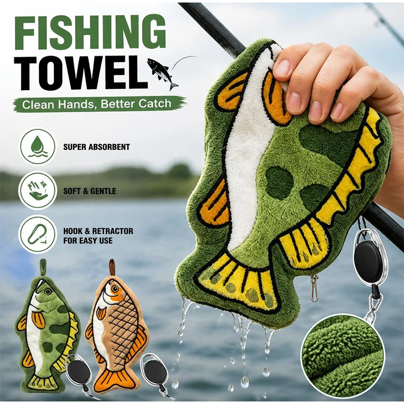 Fish‑Shaped Fishing Towel Quick Dry Absorbent Hand Cloth Portable Wipe Cloth For Angler Kayak River Fishing Gear Accessories
