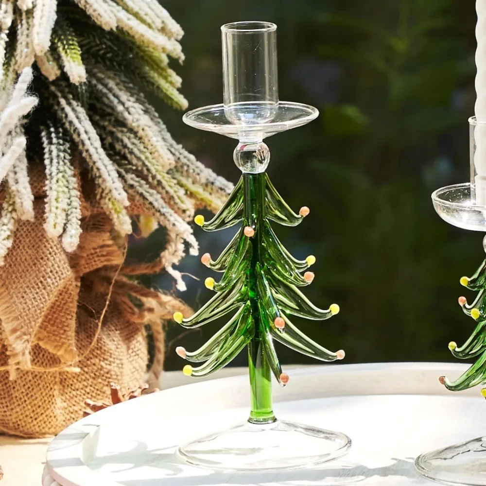 Nordic Style Christmas Trees Candlestick Glass Prevent Dripping Candle Stand Large Pallet Tall Foot Candle Holder Living Room