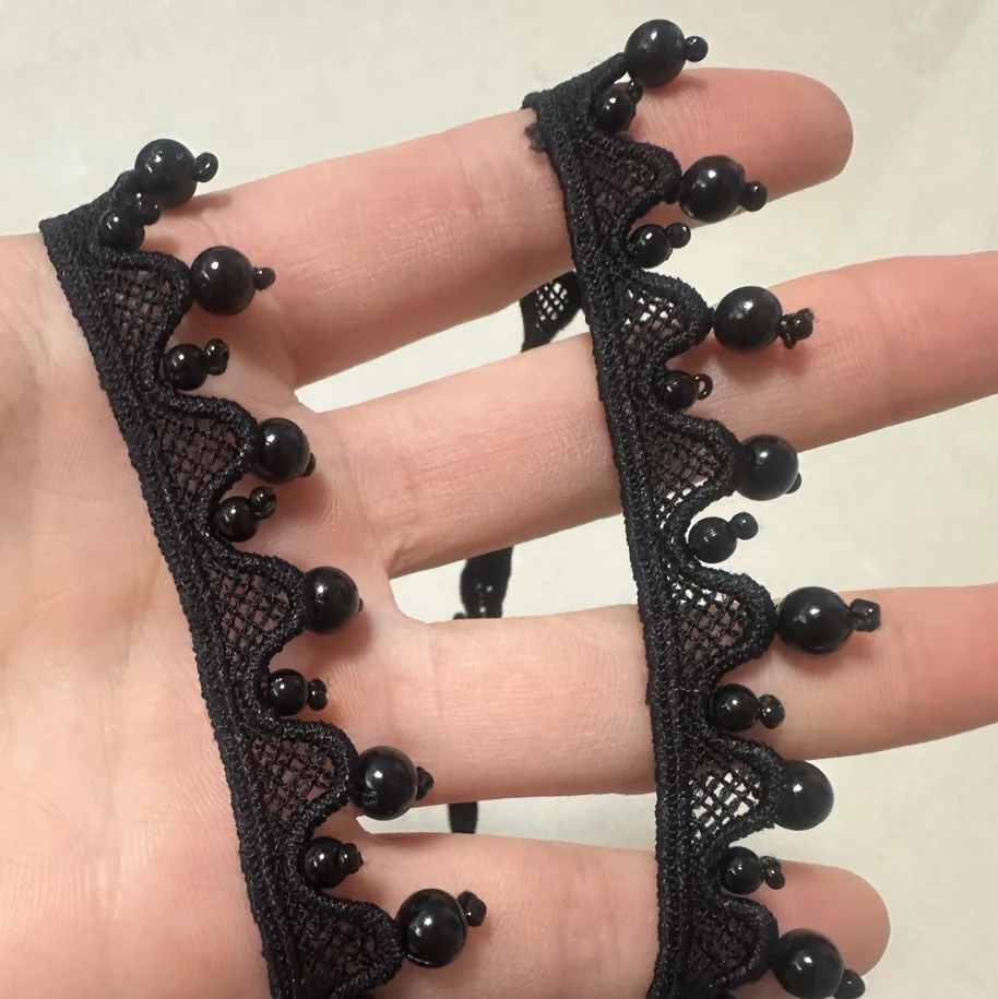 1Yard Black Water-Soluble Lace Wave Pearl Pendant Barcode Diy Clothing Accessories Curtain Lace Collar Craft