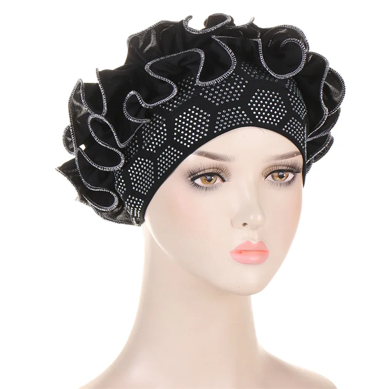 Soft Muslim Turban Hijab Caps Floral Chain Stitch Diamond Underscarf Modal Cotton Inner Cap Veil Head Wear Women\'s Bonnet Hats