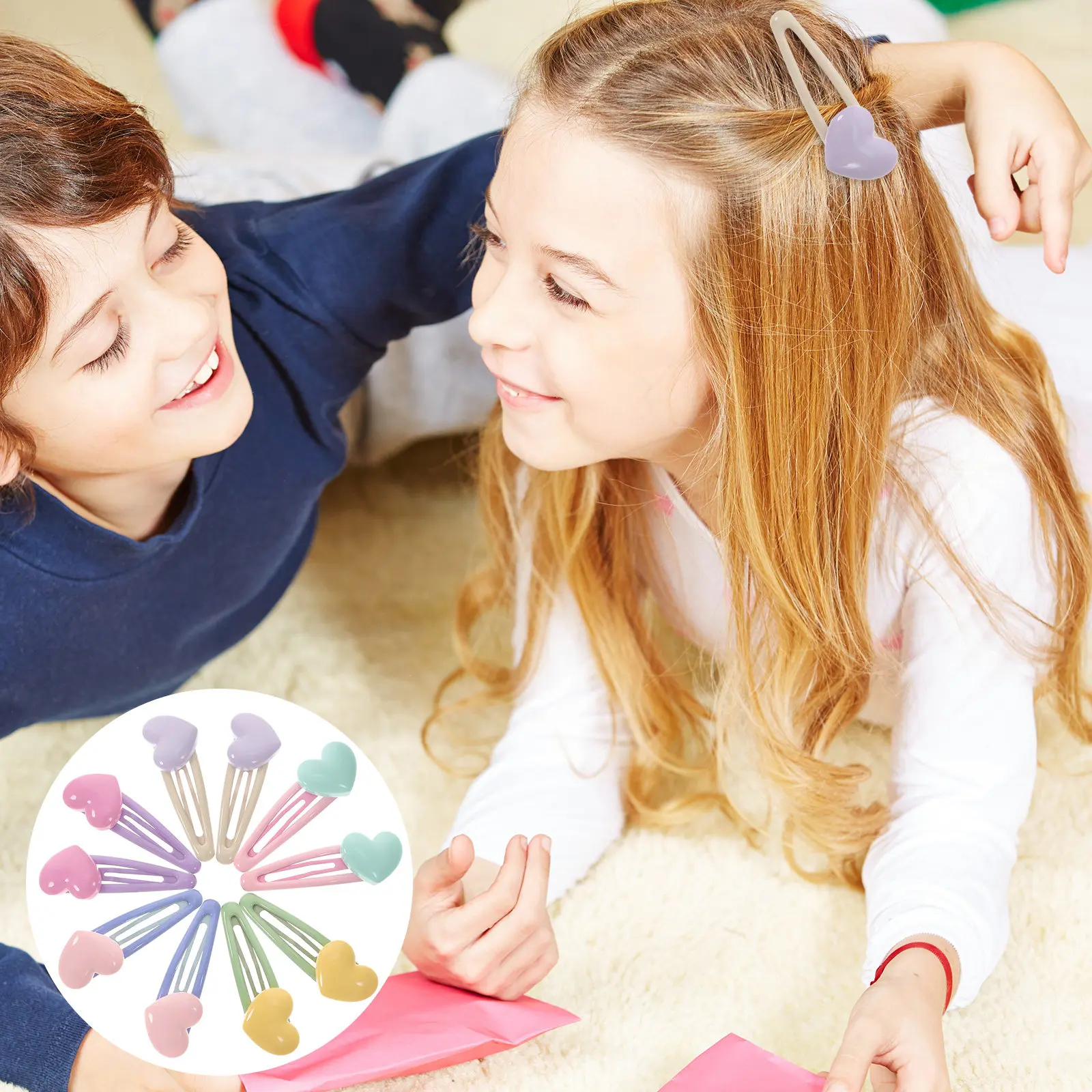 10Pcs Heart Hair Clips Colorful Metal Snap Hairpins Girls Hair Accessories for Wedding Party Prom Daily Use Girls Hairpins