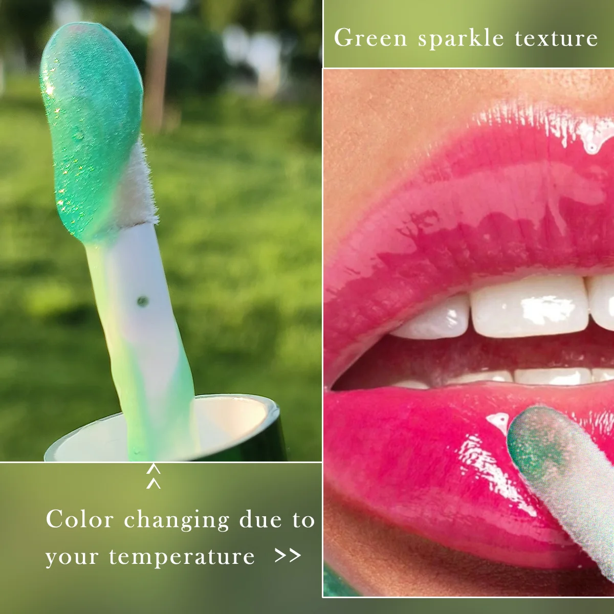 New Green Lip Oil Temperature Changing Color Lip Gloss Long Lasting Moisturizing Brightening Mirrow Glass Lipstick Cosmetics