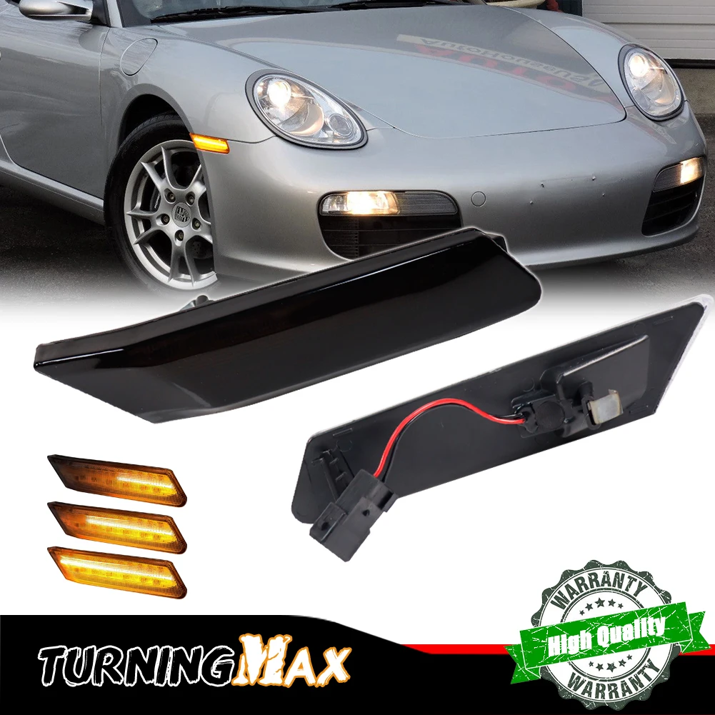 2 Stück geräucherte/klare sequentielle LED-Seitenmarkierungsleuchte für 05–12 Porsche 997 Cayman Boxster 987