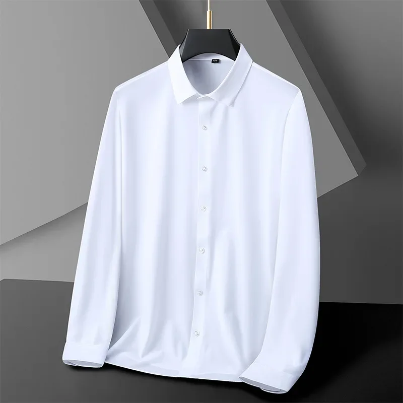 new arrival Spring Autumn suepr Large Men's Long Sleeve Non-marking Non-iron High Elastic Ice Silk Solid Color Shirt size L-10XL