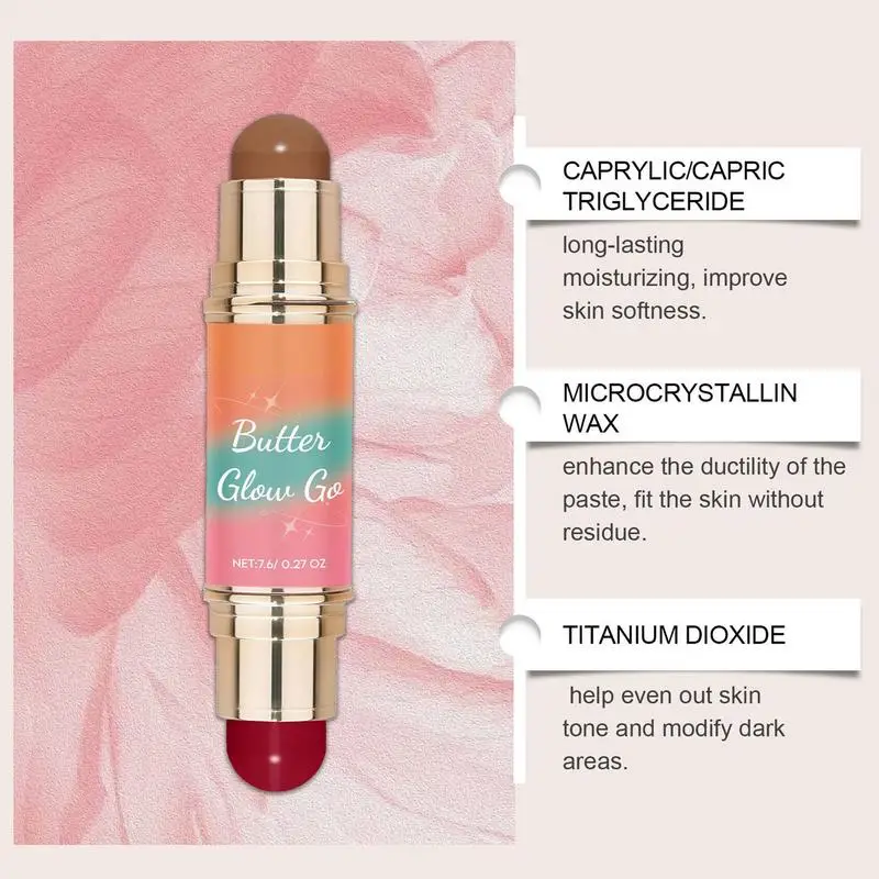 Multi-use Makeup Cream Blush Stick Double ended Silky Velvet Matte Smooth Blusher Cream Contour Shades Highlighter Bronzer stick