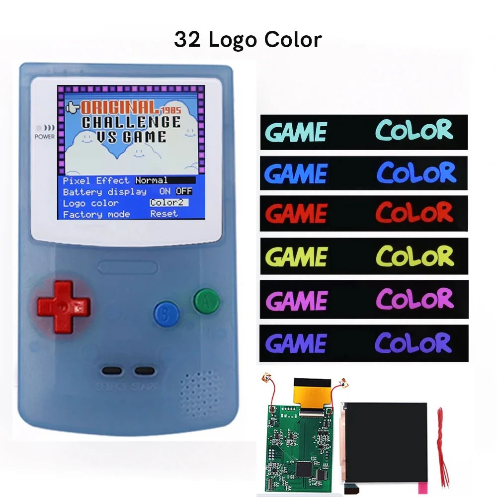 32 شعارًا قابل للتغيير Q5 IPS لـ GBC متوافق مع وحدة التحكم الملونة GAMEBOY شاشة بديلة LCD Mod Kits Shell Hollow Len